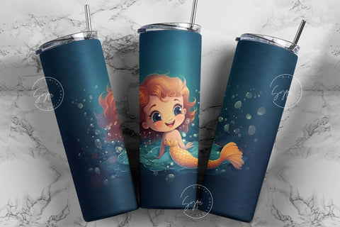 Mermaid Tumbler, Baby Mermaid Tumbler, Deep Ocean, CoralReef, Kids Girls Tumbler, Big Eyes, Baby Face, 20oz Skinny Tumbler, Digital Download Sublimation Syre Digital Creations 