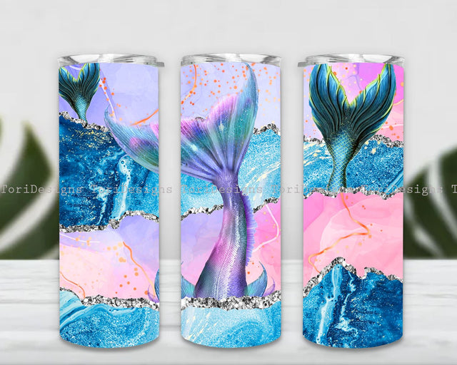Mermaid Tumbler Wrap Design, Watercolor 20 oz Skinny Tumbler Sublimation Design, Instant Digital Download, Straight & Tapered Tumbler PNG Sublimation ToriDesigns 