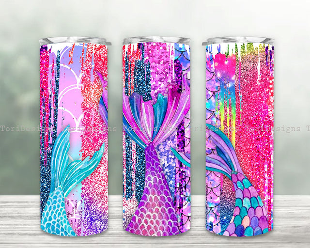 Mermaid Tumbler Wrap PNG, Mermaid Glitter Pattern 20 Oz Skinny Tumbler Wrap Sublimation Straight/Tapered Seamless PNG Sublimation ToriDesigns 