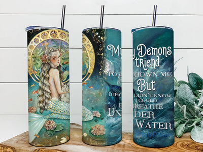 Mermaid Under Water 20oz Skinny Tumbler, Mermaid Tumbler Wrap Sublimation, Straight and Tapered Tumbler PNG Sublimation iStyleDesign 