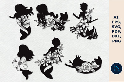 Mermaid with floral SVG bundle cut file SVG MD JOYNAL ABDIN 