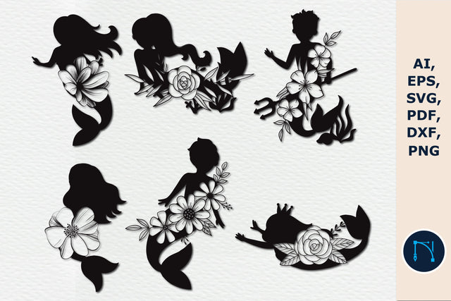 Mermaid with floral SVG bundle cut file SVG MD JOYNAL ABDIN 