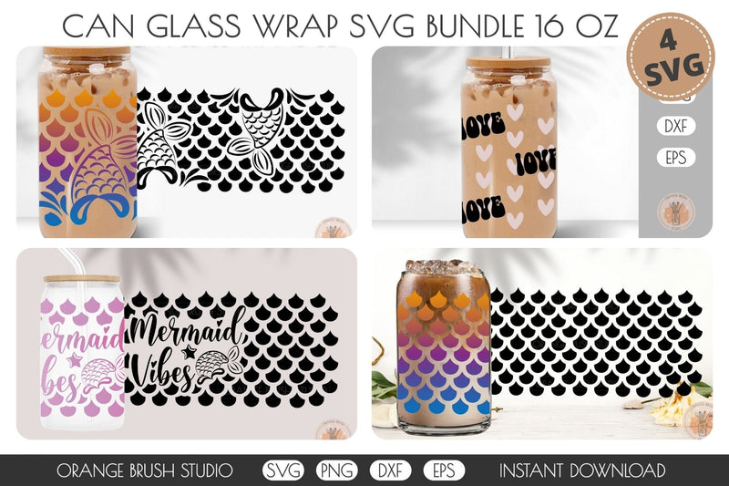 Mermaid Wrap SVG Bundle for Libbey Can Glass SVG OrangeBrushStudio 