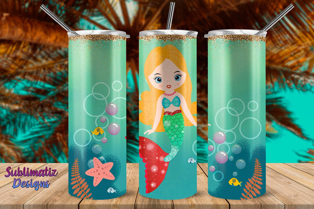 Mermaid Yellow Hair 20oz Skinny Tumbler Wrap Sublimation Sublimatiz Designs 