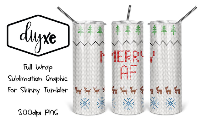 Merry AF | 20oz Tumbler | Christmas Sublimation Tumbler Sublimation DIYxe Designs 