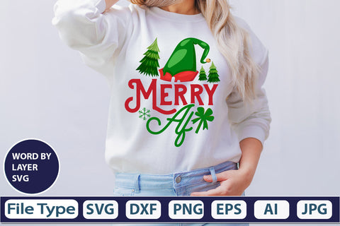 Merry Af SVG Cut File SVGs,quotes-and-sayings,food-drink mini-bundles,print-cut,on-sale Clipart Clip Art Sublimation or Vinyl Shirt Design SVG DesignPlante 503 