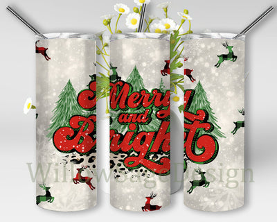 Merry and Bright 20oz Skinny Tumbler, Christmas Tree Tumbler Png, Christmas Plaid Reindeer Design Png, Winter Sublimation Design, Instant Download Sublimation WillowSageDesign 