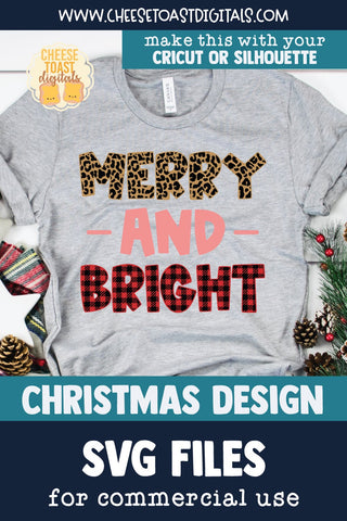 Merry and Bright | Buffalo Plaid & Leopard Print Christmas SVG SVG Cheese Toast Digitals 