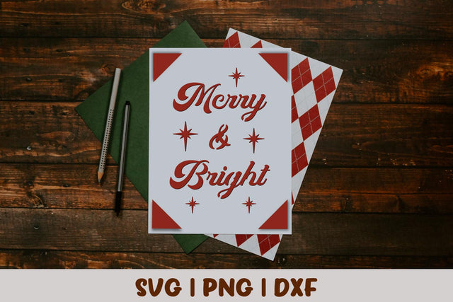 Merry and Bright Christmas Card Template SVG SVG Shine Green Art 
