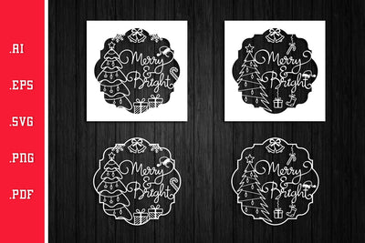 Merry and Bright - Christmas Cards Paper Cut SVG SVG Slim Studio 