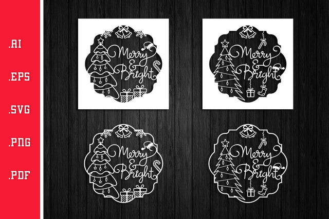 Merry and Bright - Christmas Cards Paper Cut SVG SVG Slim Studio 