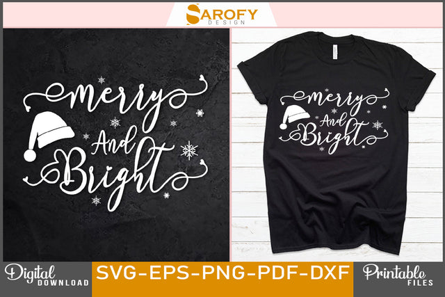 Merry And Bright Christmas Design SVG File SVG Sarofydesign 