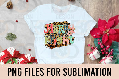 Merry and Bright Christmas Leopard PNG Sublimation Design SVG BOO-design 