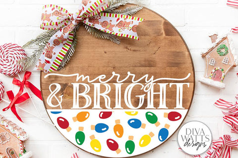 Merry And Bright | Christmas Lights Door Hanger Design SVG Diva Watts Designs 