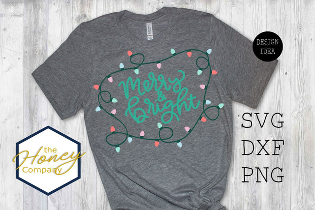 Merry And Bright Christmas Lights SVG DXF PNG Handlettered Clipart Card Cutting Machine Cut Files Silhouette Cricut Vector File Clip Art SVG The Honey Company 