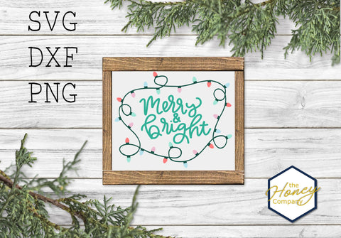 Merry And Bright Christmas Lights SVG DXF PNG Handlettered Clipart Card Cutting Machine Cut Files Silhouette Cricut Vector File Clip Art SVG The Honey Company 