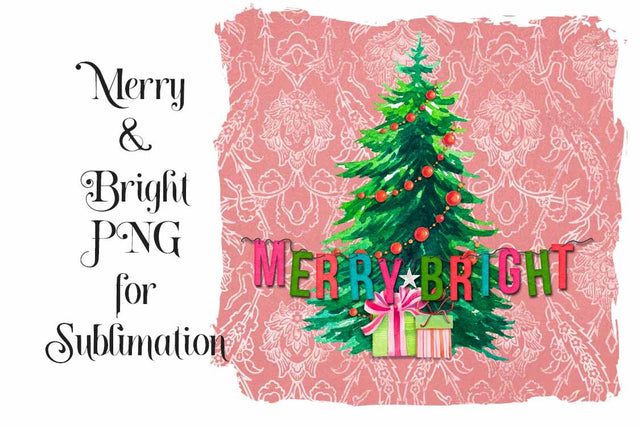 Merry and Bright Christmas PNG for Sublimation SVG Digital Honeybee 