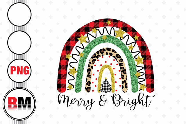 Merry and Bright Christmas Rainbow PNG Files Sublimation BMDesign 
