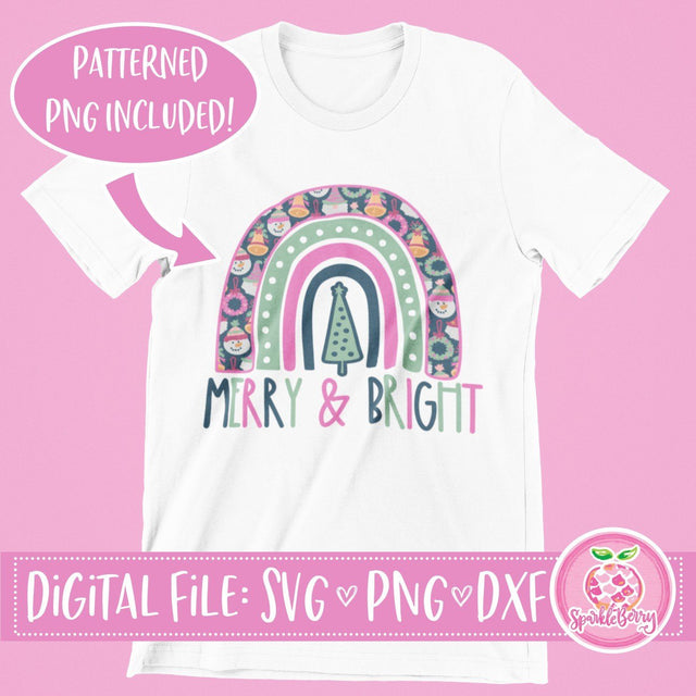 Merry and Bright Christmas Rainbow SVG Cut file | Sublimation File SVG SparkleBerry 