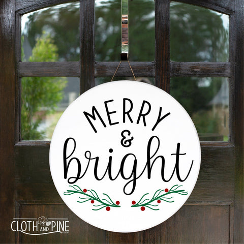 Merry and Bright Christmas Sign SVG Cloth and Pine Designs 