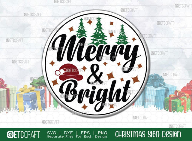 Merry And Bright Christmas Sign SVG Cut File | Merry And Bright Sign Svg | Porch Sign Svg | Round Wood Sign Svg | Christmas Door Sign | Farmhouse Sign Svg | Christmas Sign Svg | Christmas Wood Sign Design SVG ETC Craft 