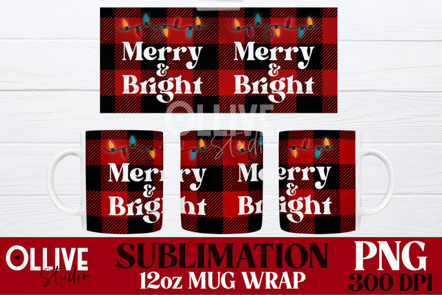 Merry And Bright Christmas Sublimation Mug PNG Sublimation Ollive Studio 