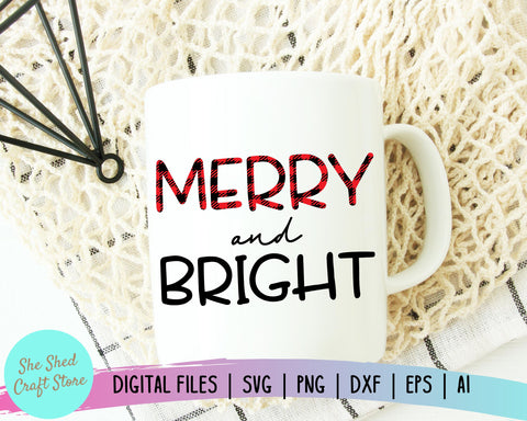 Merry and Bright Christmas SVG, Buffalo Plaid Christmas Svg SVG She Shed Craft Store 