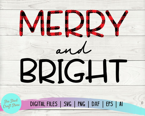 Merry and Bright Christmas SVG, Buffalo Plaid Christmas Svg SVG She Shed Craft Store 