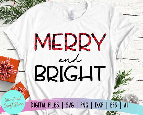 Merry and Bright Christmas SVG, Buffalo Plaid Christmas Svg SVG She Shed Craft Store 