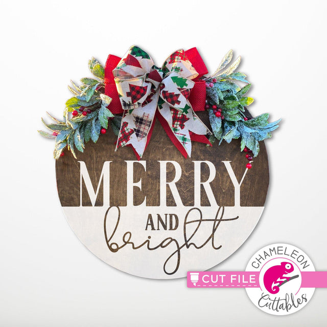 Merry and bright circle design for round sign svg png dxf SVG Chameleon Cuttables 