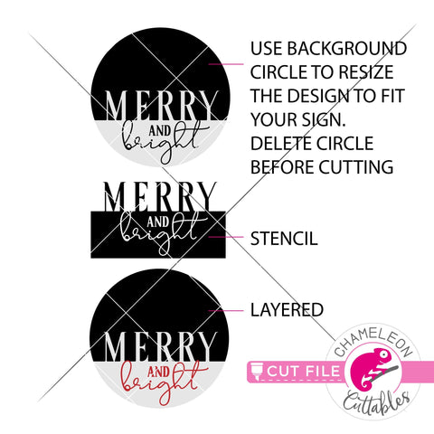Merry and bright circle design for round sign svg png dxf SVG Chameleon Cuttables 