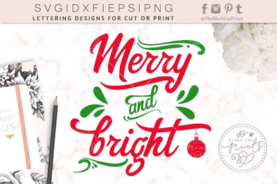 Merry and Bright Color | Christmas cut file SVG TheBlackCatPrints 