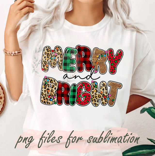 Merry and Bright Design Png, Christmas Sublimation Png, Merry Christmas Png, Christmas Leopard Png, Christmas Buffalo Plaid Png, Xmas Design Png, Instant Download Sublimation PrintingLife 