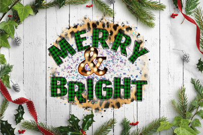 Merry and Bright Leopard Christmas Sublimation Design Sublimation OrangeBrushStudio 