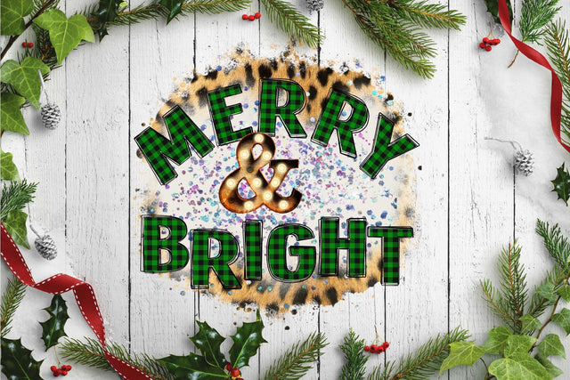 Merry and Bright Leopard Christmas Sublimation Design Sublimation OrangeBrushStudio 