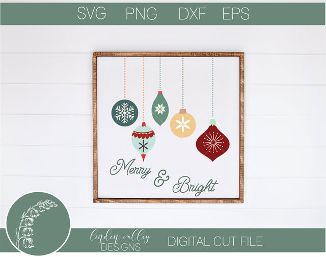 Merry and Bright Ornament Christmas SVG SVG Linden Valley Designs 