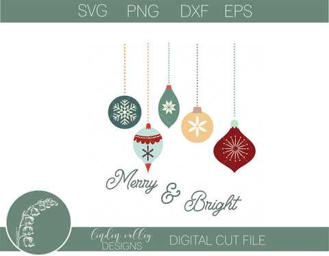 Merry and Bright Ornament Christmas SVG SVG Linden Valley Designs 