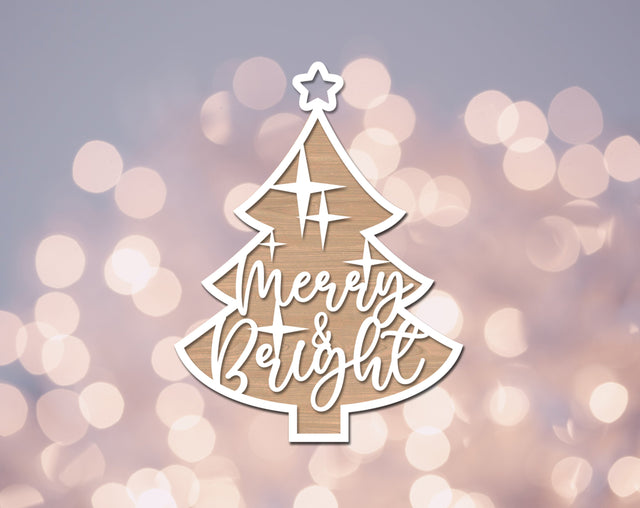 Merry and Bright Ornament Laser SVG Cut File SVG HappyDesignStudio 