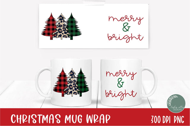Merry and Bright Plaid Sublimation Mug-Leopard Christmas Sublimation Mug Wrap Sublimation Linden Valley Designs 