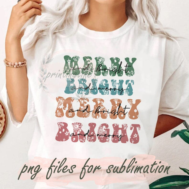Merry And Bright Png, Christmas Design Png, Holiday Sublimation Png, Snowflakes Png, Merry Christmas Sublimation Design, Digital Download Sublimation PrintingLife 