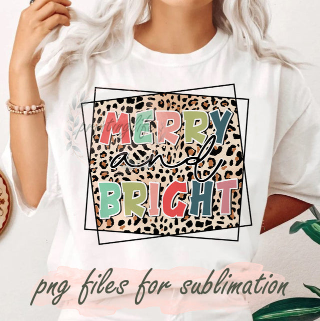 Merry and Bright PNG, Christmas Leopard Png, Holiday Sublimation Png, Vintage Christmas Png, Christmas Digital, Design Downloads Sublimation PrintingLife 