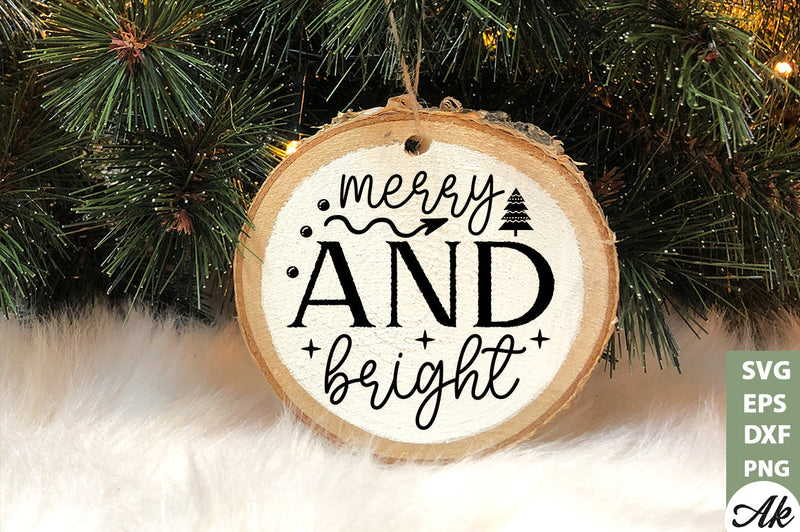 Merry and bright Round Sign SVG akazaddesign 