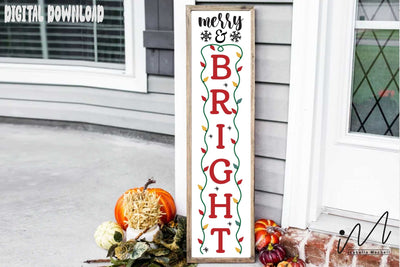 Merry and bright sign svg, snow season svg, snow sign svg, winter porch svg, Christmas home decor, winter porch sign SVG Isabella Machell 