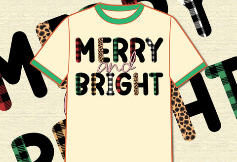 Merry And Bright Sublimation, Plaid Pattern Shirt, Animal Print Sublimation, Christmas Transparent Background Shirt Print Template Sublimation Depiction Studio 