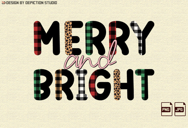 Merry And Bright Sublimation, Plaid Pattern Shirt, Animal Print Sublimation, Christmas Transparent Background Shirt Print Template Sublimation Depiction Studio 
