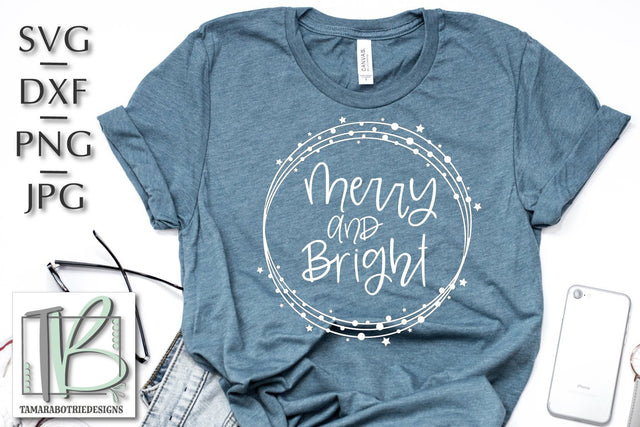 Merry and Bright SVG, Christmas Cut File SVG TB Designs 