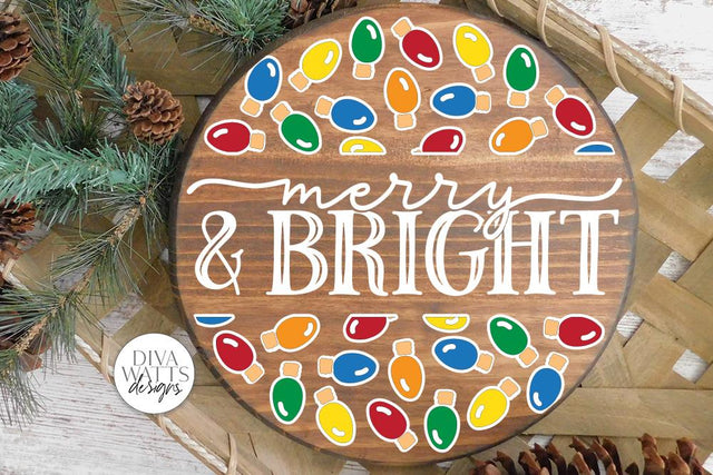 Merry And Bright SVG | Christmas / Winter Round Sign Design SVG Diva Watts Designs 