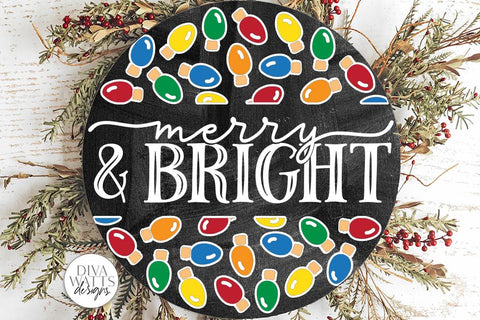Merry And Bright SVG | Christmas / Winter Round Sign Design SVG Diva Watts Designs 