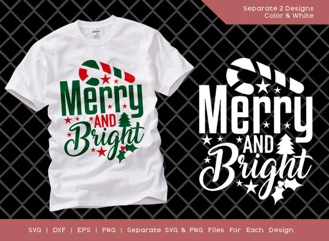 Merry And Bright SVG Cut File | Christmas Svg | Christmas Tree Svg | Holiday Svg | T-shirt Design SVG ETC Craft 