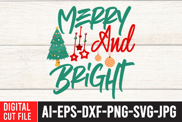 Merry And Bright SVG Cut File ,Christmas SVG SVG BlackCatsMedia 